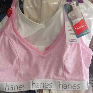 Hanes Originals Pink and White Triangle Bralette Duo